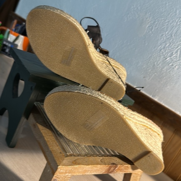 ETC! Black Faux Leather Lace up Cork Wedges - Picture 6 of 7